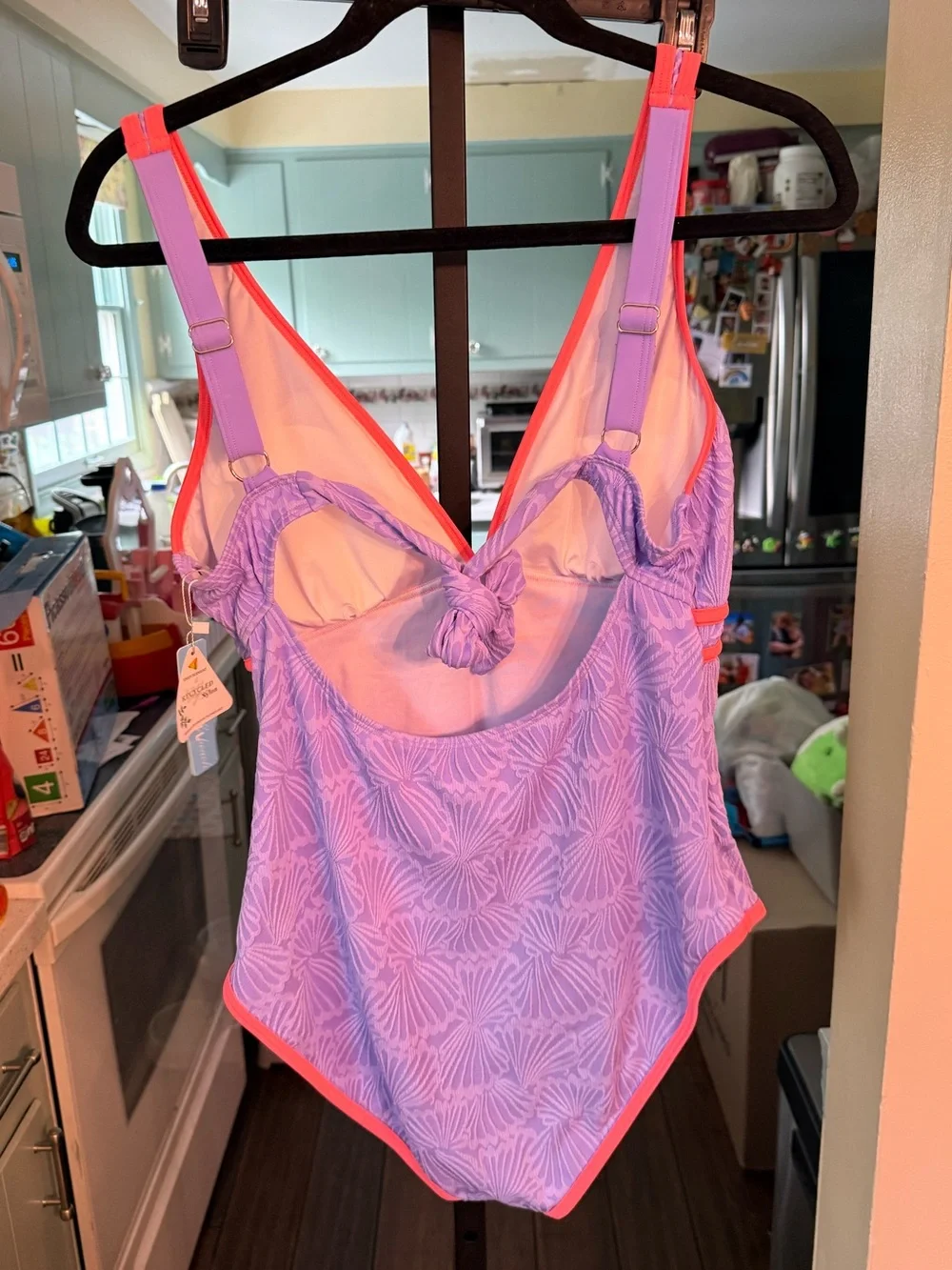 Popvil Color Block Clam Shell One Piece Swimsuit Purple, size XL NWT